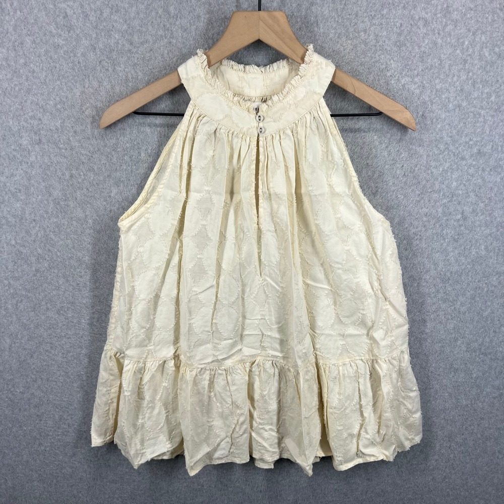 Apiece Apart Tank Top Womens S Cream Halter Ruffle Peplum Textured Viscose EUC